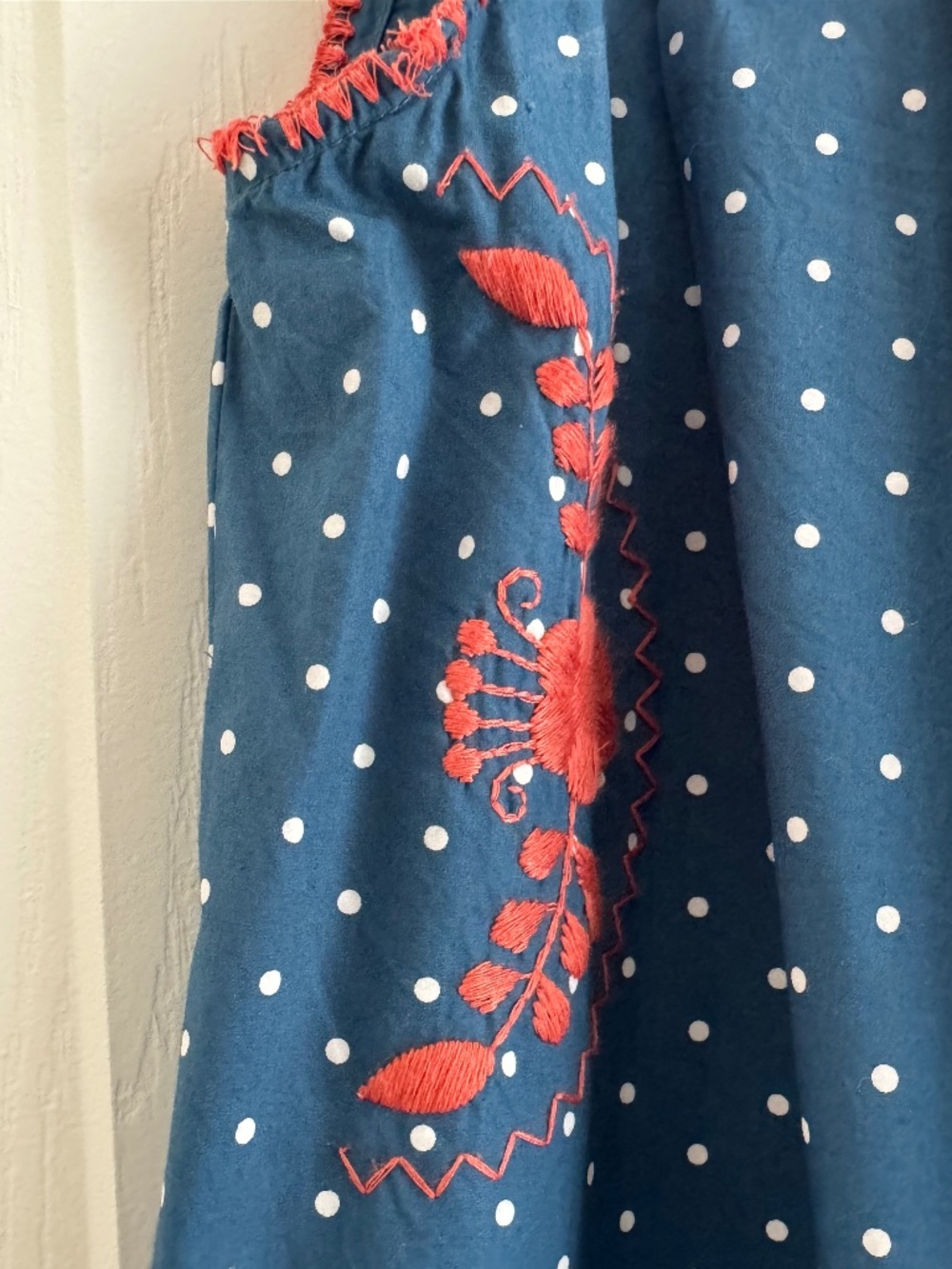 DARLING SISTER MARY, INDIGO POLKA DOT DRESS WITH EMBROIDERY - Picture 12 of 16